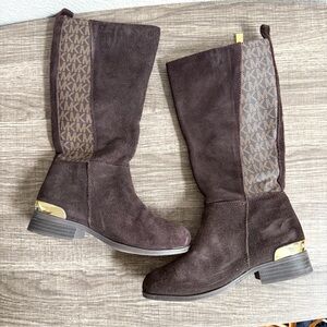 Michael Kors Girls Finley Makysa Logo Boots Girls Size 12 Brown Gold